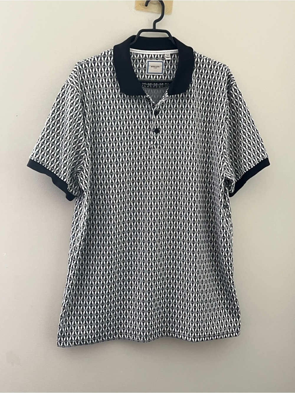 Brave Soul London Men’s XXL Black White Geometric Polo Shirt